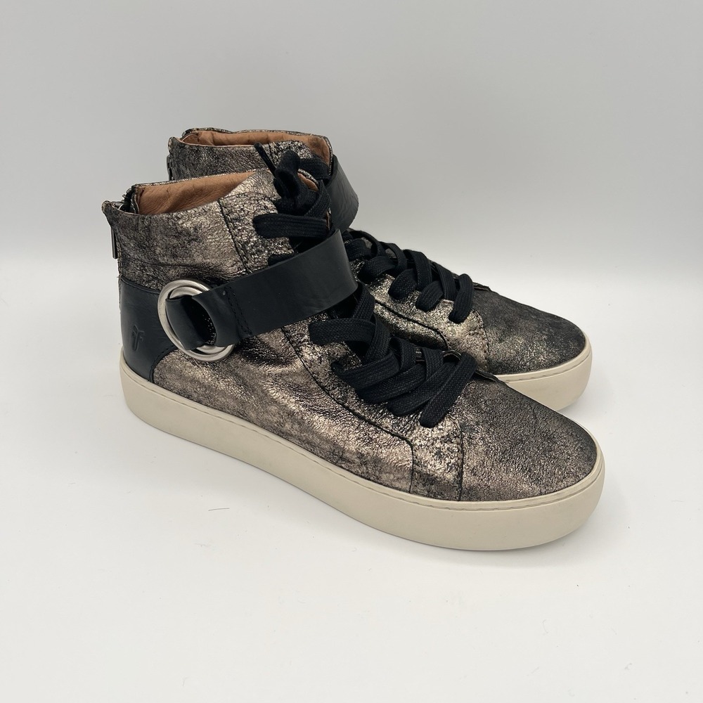 Frye Lena lace up harness lace‎ up gunmetal fashion high top sneakers sz 7